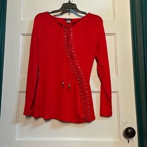 Red Lace-Up Top Grommets Open Shoulders Sexy Steampunk